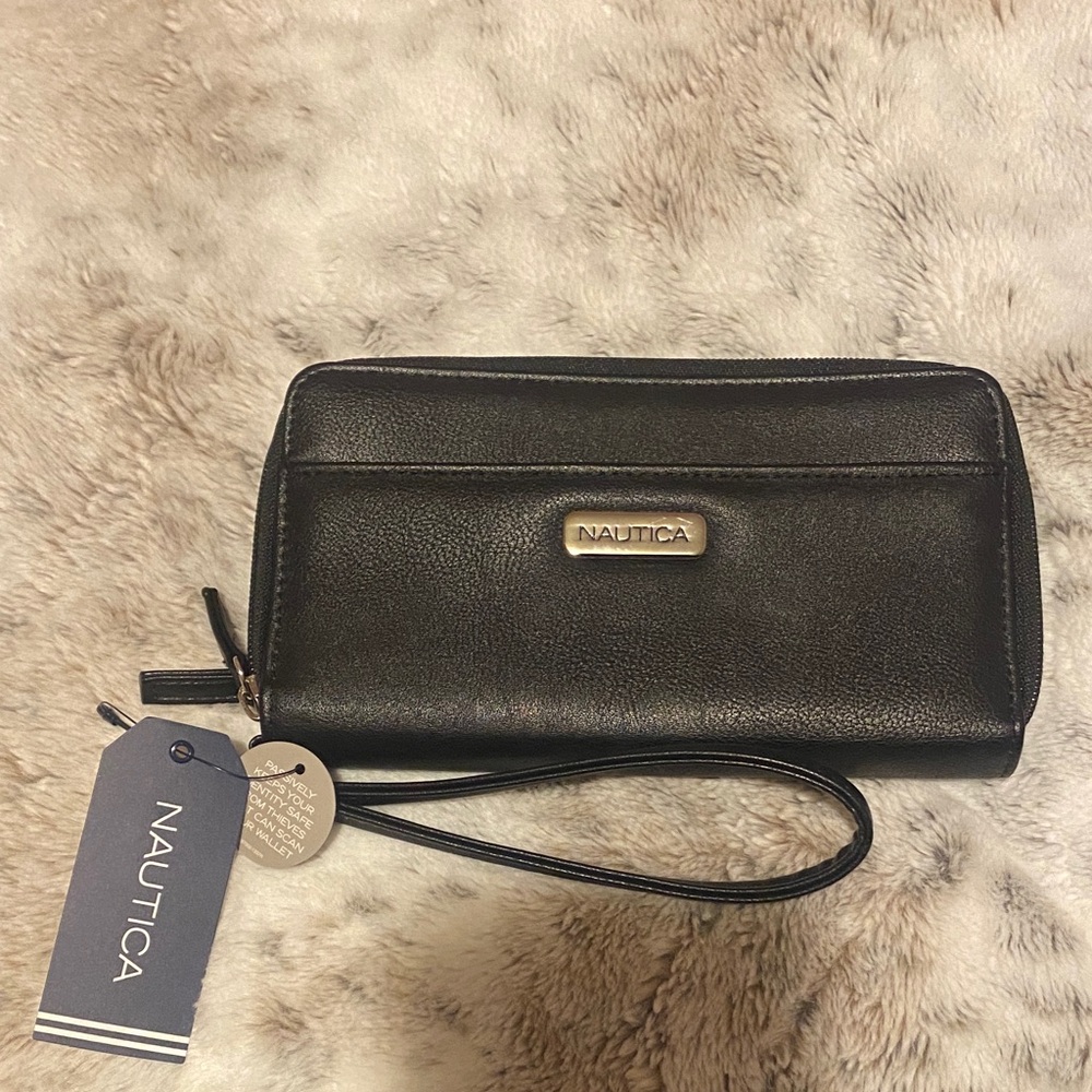 Nautica Black Leather Wristlet